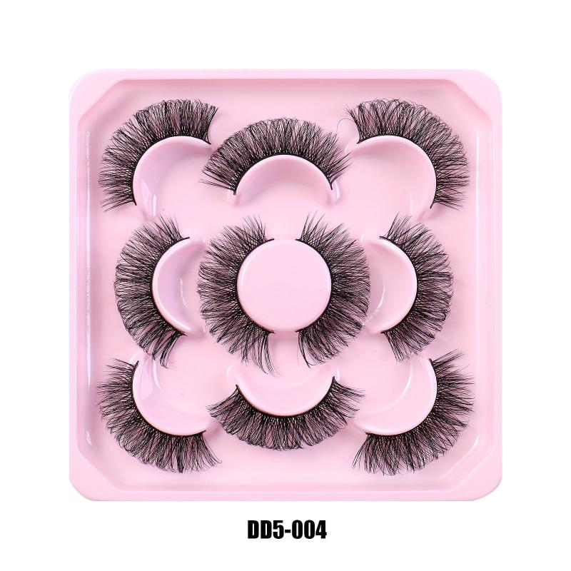 5 Pairs Natural Look D Curl Wispy Lashes Faux Mink 3D Fluffy False Eyelashes