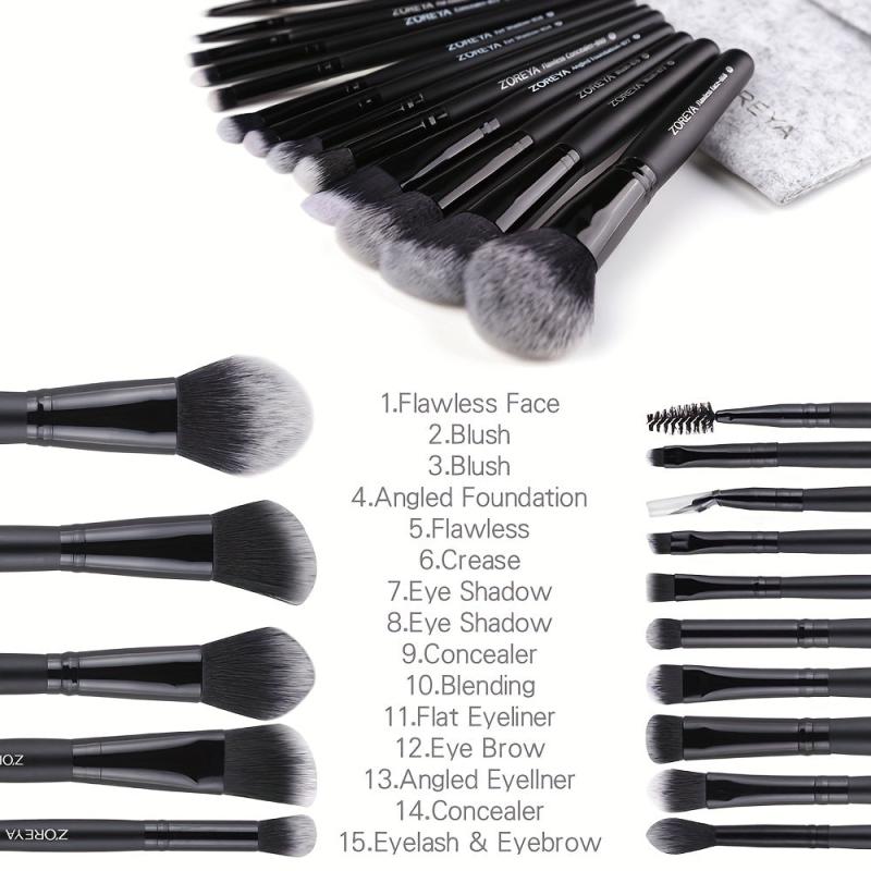 15pcs Makeup Brush Set Long Handle Natural Soft Synthetic Fiber