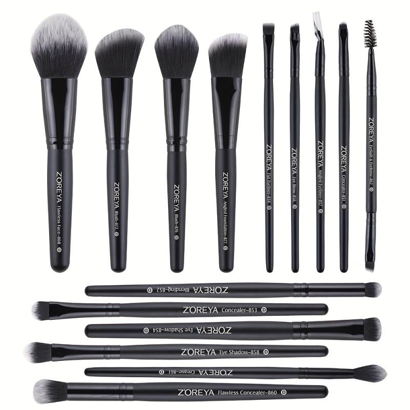 15pcs Makeup Brush Set Long Handle Natural Soft Synthetic Fiber