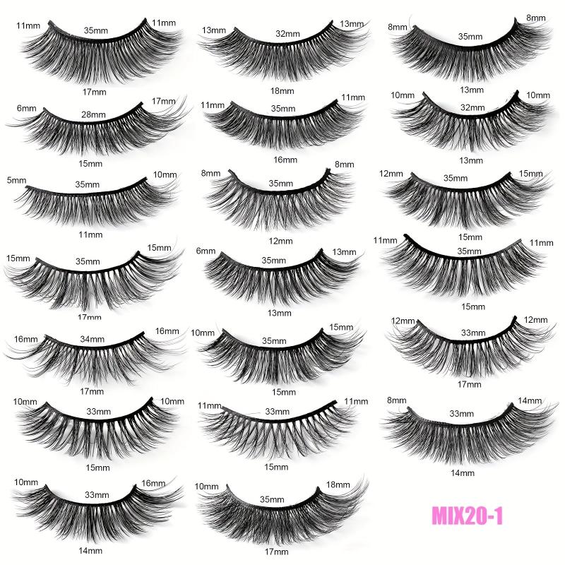 20 Pairs Mixed Style False Eyelashes Fluffy Wispy Natural Look Synthetic Lashes
