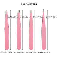 Eyebrow Tweezers 4 Pcs Stainless Steel Eye Brow Clips For Women Pink