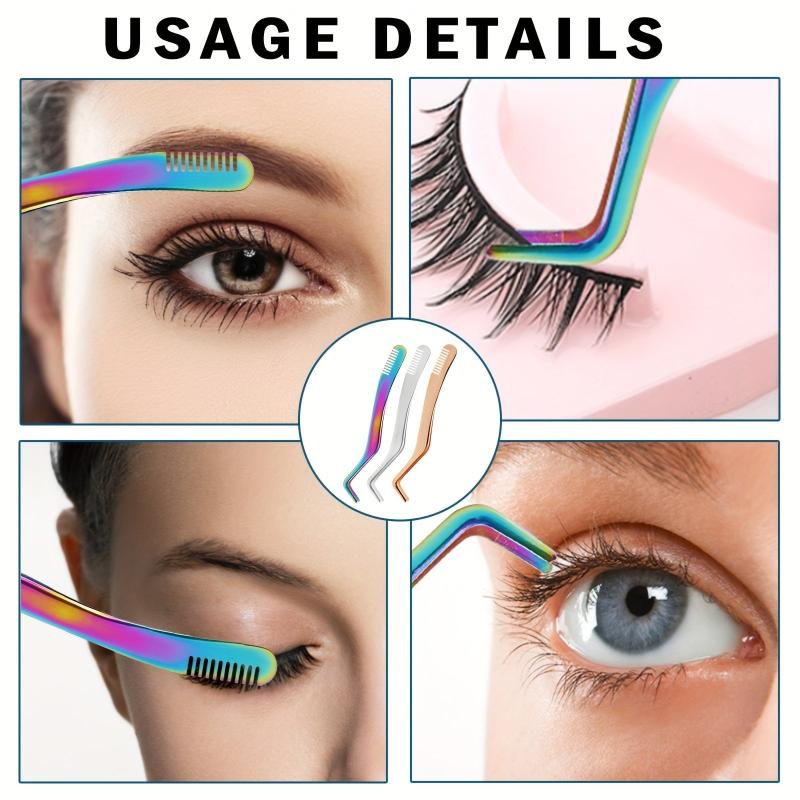 3pcs Eyelash Applicator Tweezers for False Lashes Curved DIY