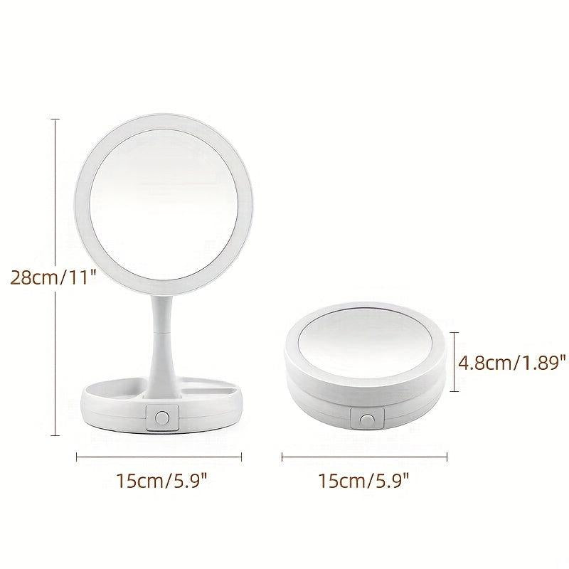 LED Compact Makeup Mirror 1X 10X Magnification Double Sided Vanity Mirror