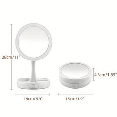 LED Compact Makeup Mirror 1X 10X Magnification Double Sided Vanity Mirror