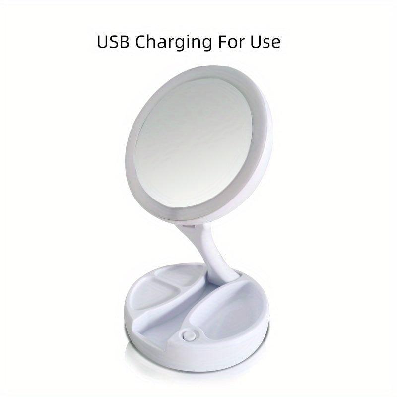 LED Compact Makeup Mirror 1X 10X Magnification Double Sided Vanity Mirror
