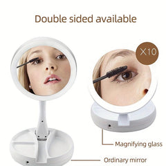 LED Compact Makeup Mirror 1X 10X Magnification Double Sided Vanity Mirror
