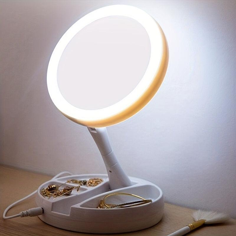 LED Compact Makeup Mirror 1X 10X Magnification Double Sided Vanity Mirror