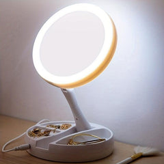 LED Compact Makeup Mirror 1X 10X Magnification Double Sided Vanity Mirror