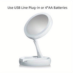 LED Compact Makeup Mirror 1X 10X Magnification Double Sided Vanity Mirror