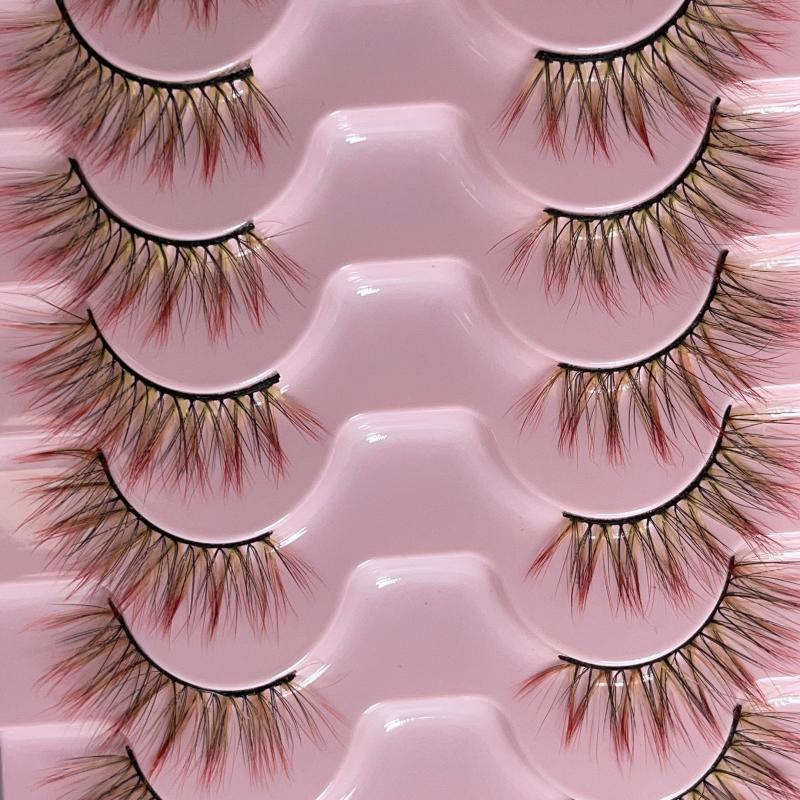10 Pairs Colored D Curly False Eyelashes Yellow To Red Ombre