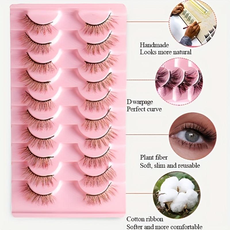 10 Pairs Colored D Curly False Eyelashes Yellow To Red Ombre