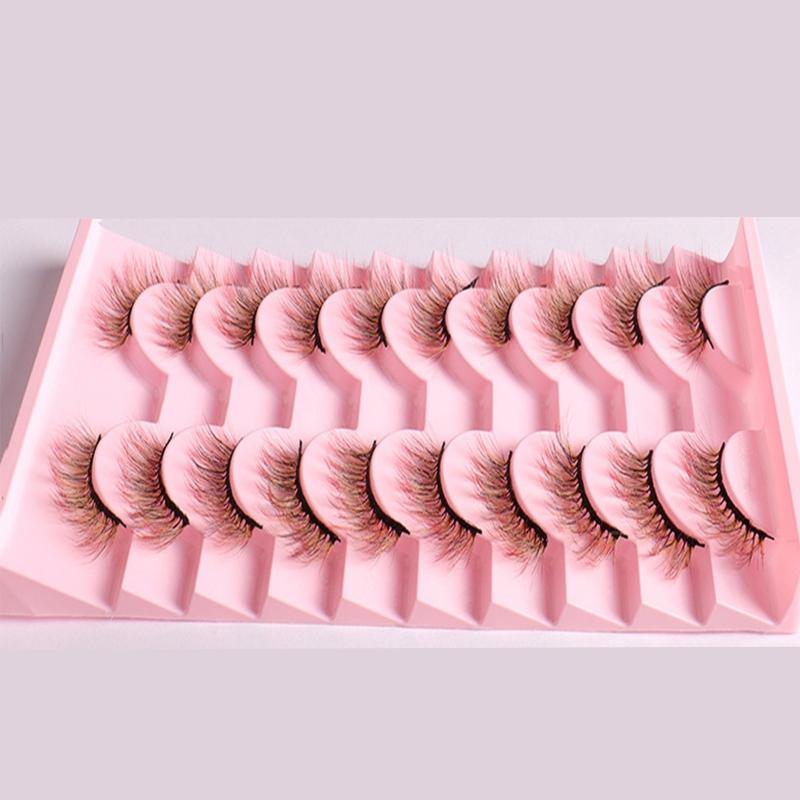10 Pairs Colored D Curly False Eyelashes Yellow To Red Ombre