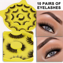 10 Pairs 3D Thick Volume False Eyelashes Cat Eye Round Face Wispy Fluffy