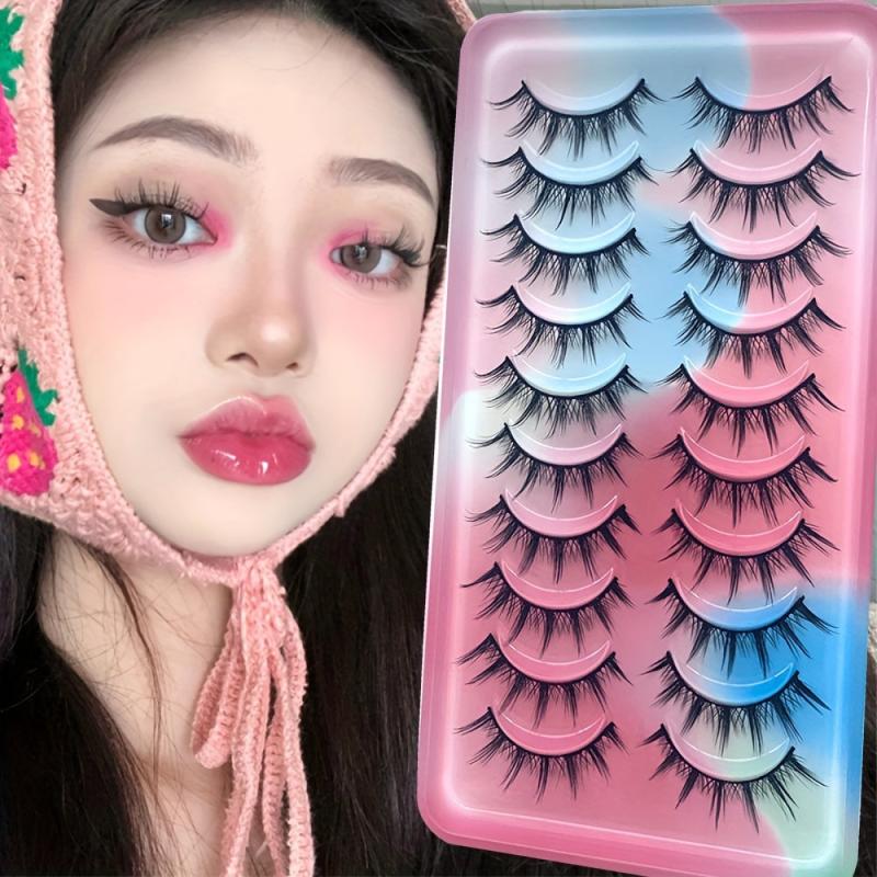 Thai False Eyelashes 10 Pairs Full Strip Lashes Curly Fluffy Kpop Style