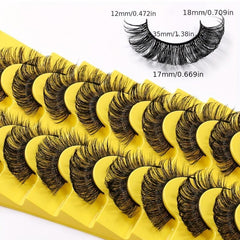 10 Pairs 18mm D Curl Faux Mink Lashes Natural Look Wispy 3D Strip Lashes