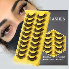 10 Pairs 18mm D Curl Faux Mink Lashes Natural Look Wispy 3D Strip Lashes