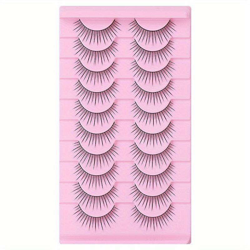 10 Pairs Wispy False Eyelashes Natural Look 3D Effect Curly Fluffy Faux Mink