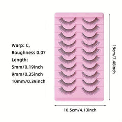 10 Pairs Wispy False Eyelashes Natural Look 3D Effect Curly Fluffy Faux Mink