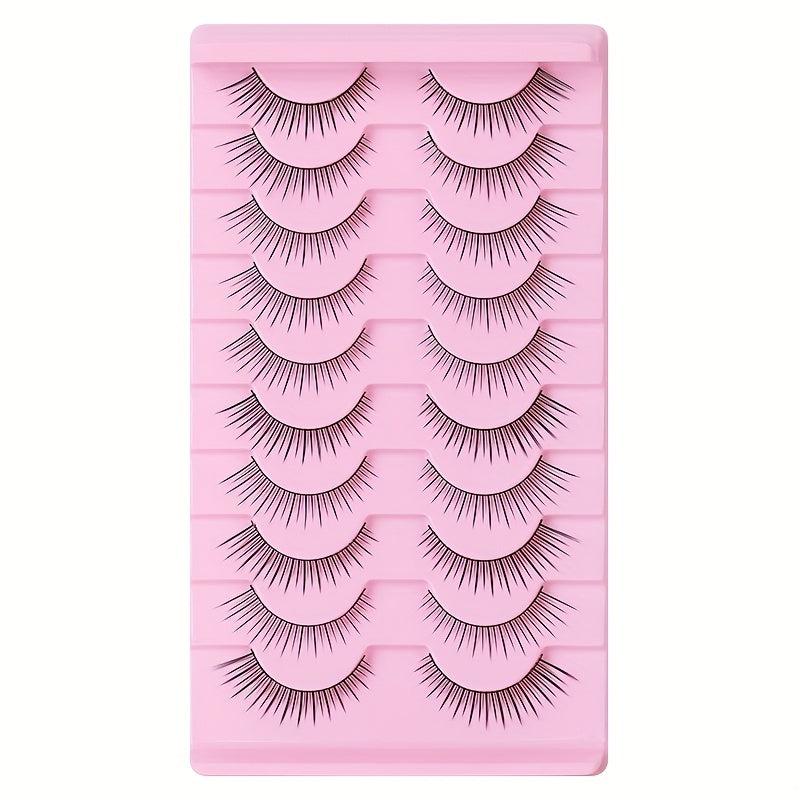 10 Pairs Wispy False Eyelashes Natural Look 3D Effect Curly Fluffy Faux Mink