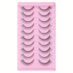 10 Pairs Wispy False Eyelashes Natural Look 3D Effect Curly Fluffy Faux Mink