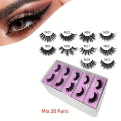 20 Pairs 5D Faux Mink Lashes Fluffy Wispy Cat Eye 15mm Strip False Eyelashes