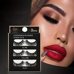 3 Pairs Natural False Eyelashes Voluminous Eye Lashes Thick Cross Lashes