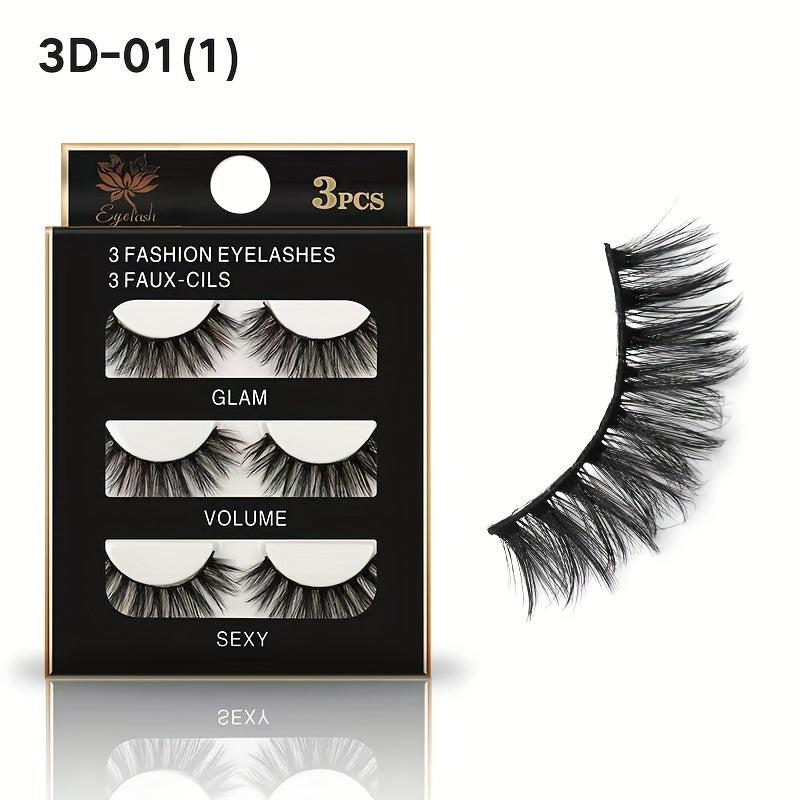 3 Pairs Natural False Eyelashes Voluminous Eye Lashes Thick Cross Lashes