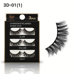 3 Pairs Natural False Eyelashes Voluminous Eye Lashes Thick Cross Lashes