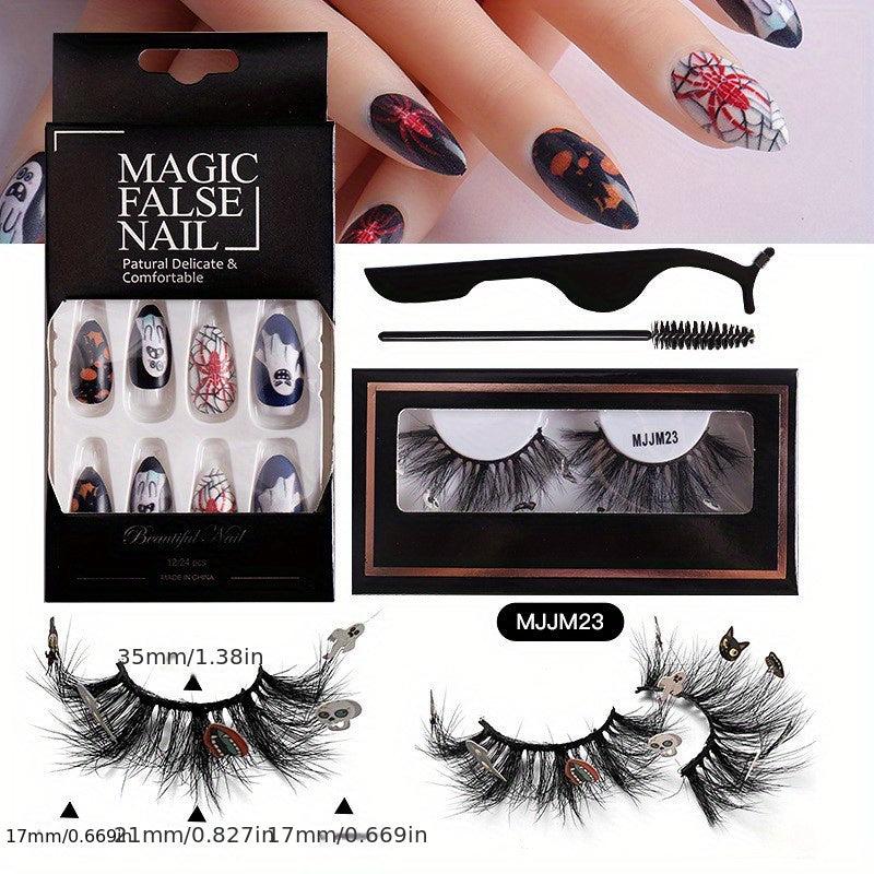 Halloween Mink Lashes & Colored Nail Set