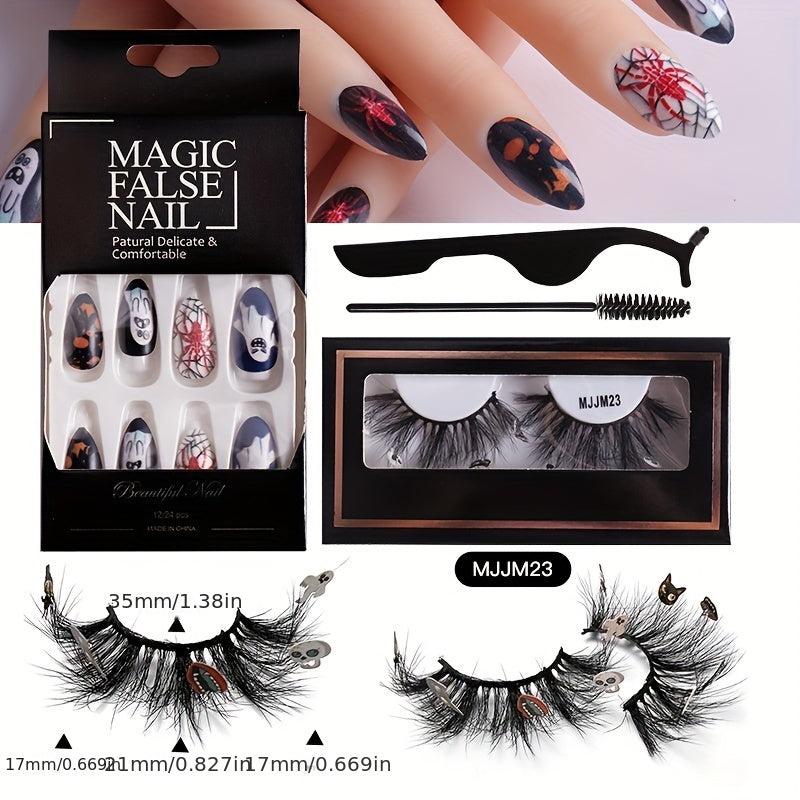 Halloween Mink Lashes & Colored Nail Set