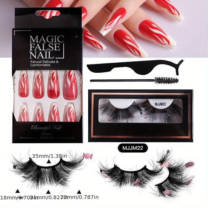Halloween Mink Lashes & Colored Nail Set