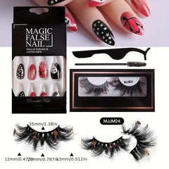 Halloween Mink Lashes & Colored Nail Set