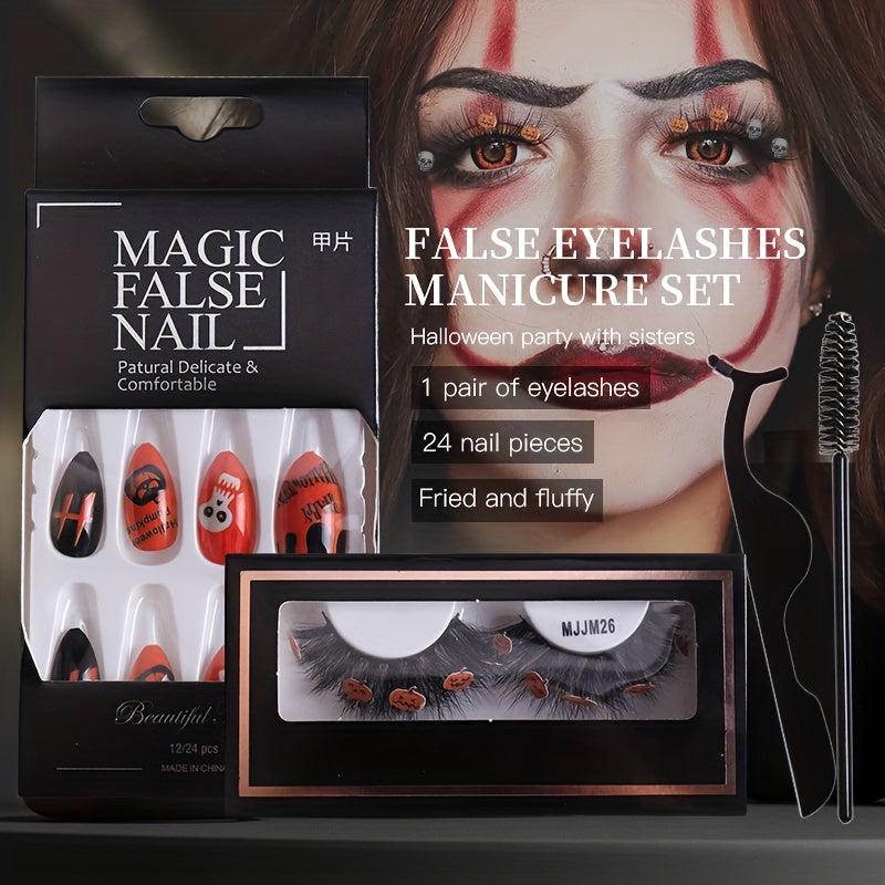 Halloween Mink Lashes & Colored Nail Set
