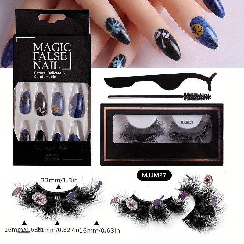 Halloween Mink Lashes & Colored Nail Set