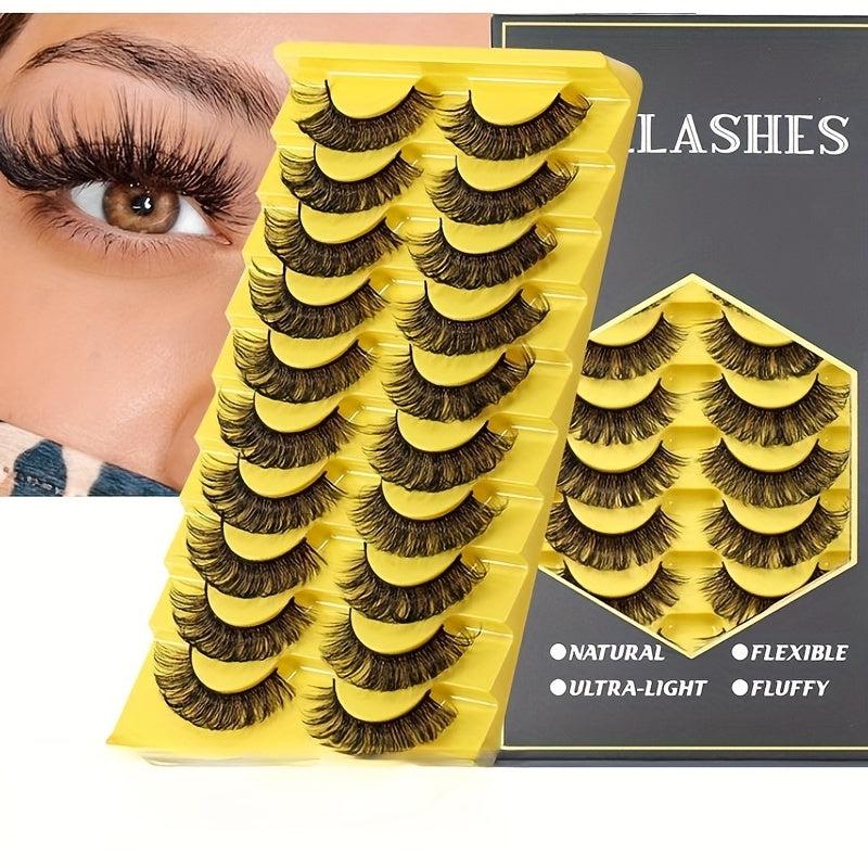 10 Pairs 18mm Fluffy Wispy False Eyelashes D Curl Faux Mink Lashes
