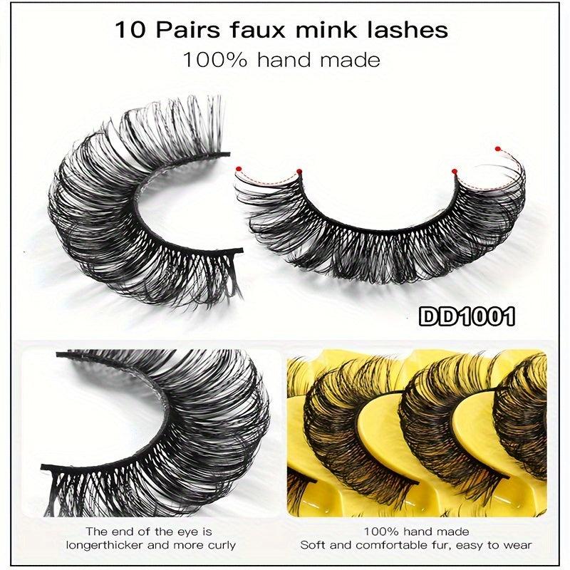 10 Pairs False Eyelashes Natural Thick Chemical Fiber Lashes Volume Slender
