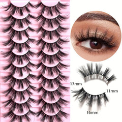 10 Pairs 3D Faux Mink Natural Look False Eyelashes 16 20mm Fluffy Curl Long Thic