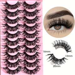 10 Pairs 3D Faux Mink Natural Look False Eyelashes 16 20mm Fluffy Curl Long Thic
