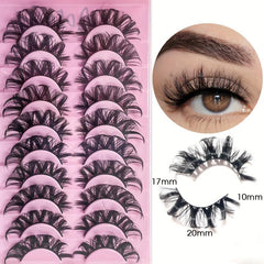 10 Pairs 3D Faux Mink Natural Look False Eyelashes 16 20mm Fluffy Curl Long Thic