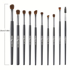10pcs Natural Horse Hair Eyeshadow Brush Precision Makeup Brushes