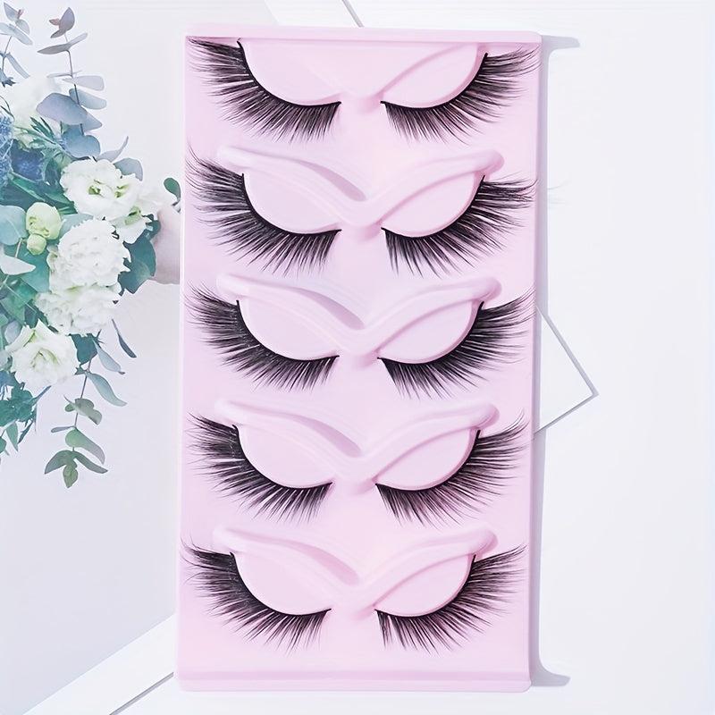 5 Pairs Cat Eye Lashes Eyelashes Winged End Eye Long Natural Full Strip Lashes