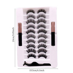 10 Pairs Natural Magnetic Eyelashes with Tweezers Self Adhesive