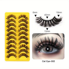 10 Pairs Cat's Eye 3D Messy Curled Mink Hair False Eyelashes