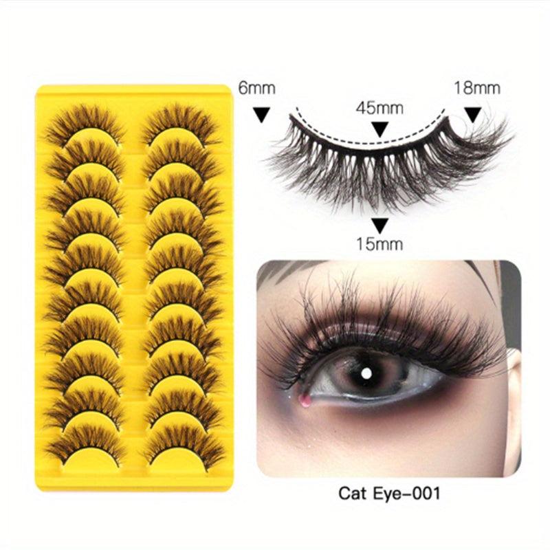 10 Pairs Cat's Eye 3D Messy Curled Mink Hair False Eyelashes