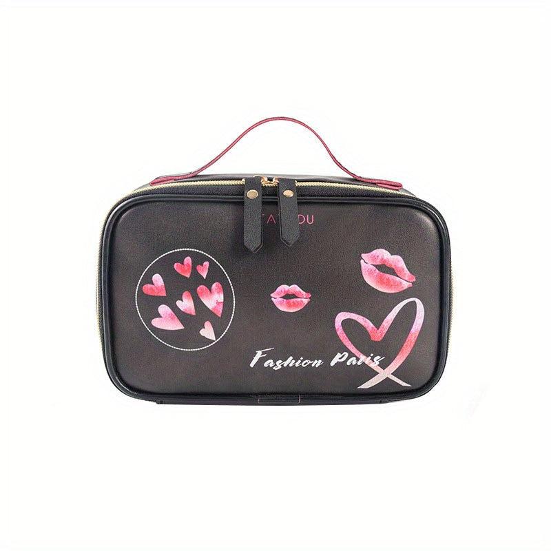 Heart Stripe Pattern Cosmetic Bag Storage Bag Travel Portable Makeup Organizer