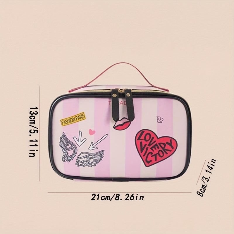 Heart Stripe Pattern Cosmetic Bag Storage Bag Travel Portable Makeup Organizer