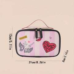 Heart Stripe Pattern Cosmetic Bag Storage Bag Travel Portable Makeup Organizer