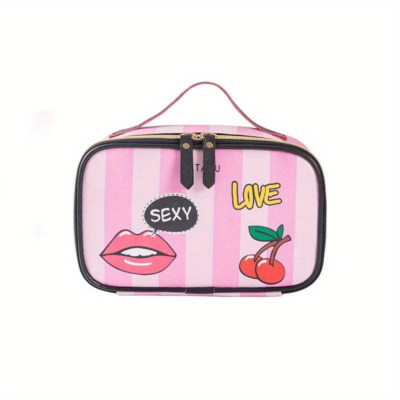 Heart Stripe Pattern Cosmetic Bag Storage Bag Travel Portable Makeup Organizer