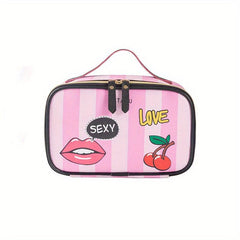 Heart Stripe Pattern Cosmetic Bag Storage Bag Travel Portable Makeup Organizer