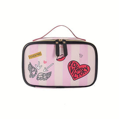Heart Stripe Pattern Cosmetic Bag Storage Bag Travel Portable Makeup Organizer